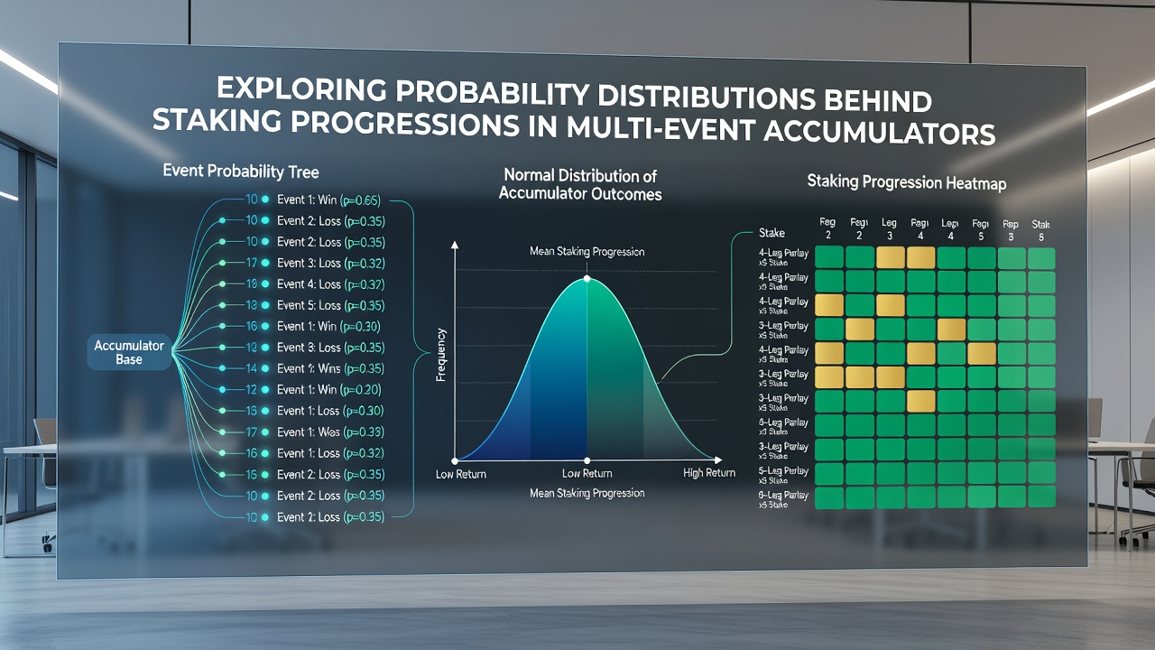 Charts showing stake progression curves overlaid on accumulator probability density functions
