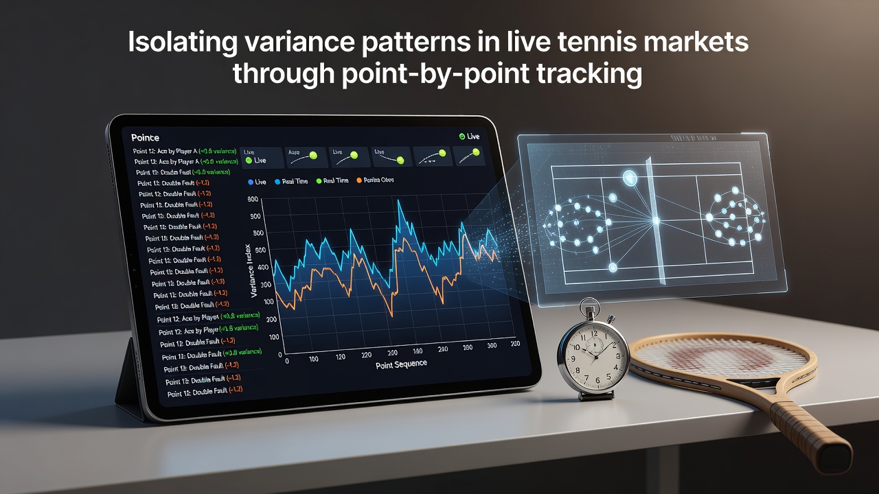 Tennis court view showing live match scoring interface with point tracking data overlaid on betting market displays