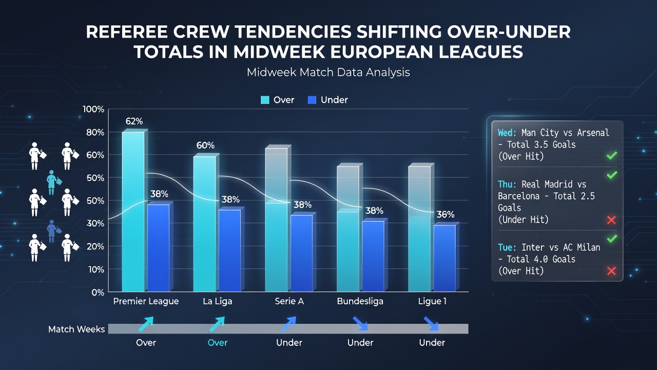 Referee crew officiating a midweek European league match with focus on card issuance and game flow