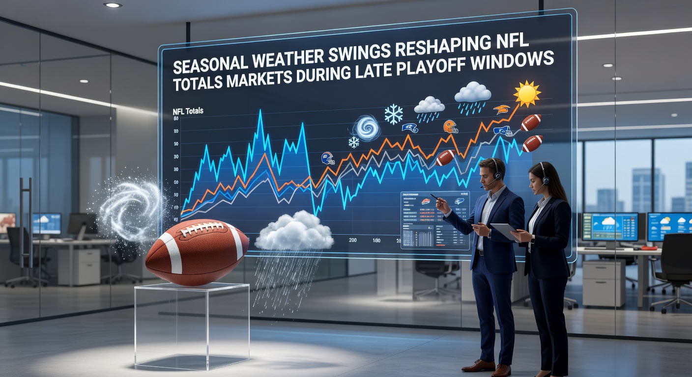 NFL playoff game under changing winter weather conditions with snow and wind affecting field play