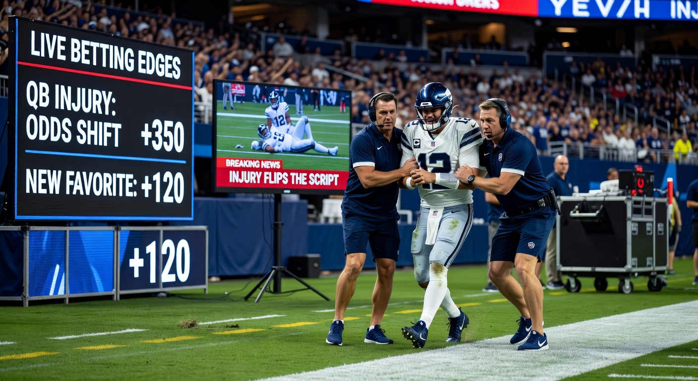 A basketball player clutching his ankle on the sideline while coaches and medics rush to his side, capturing the chaos of an unexpected injury in live action