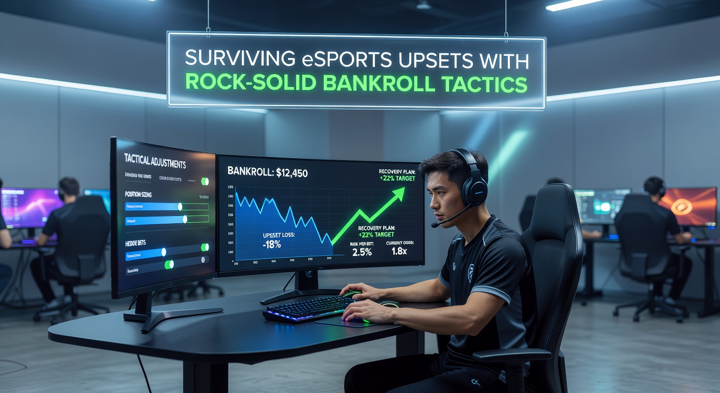 Graph showing bankroll curves during eSports tournament upsets, illustrating recovery with disciplined unit sizing